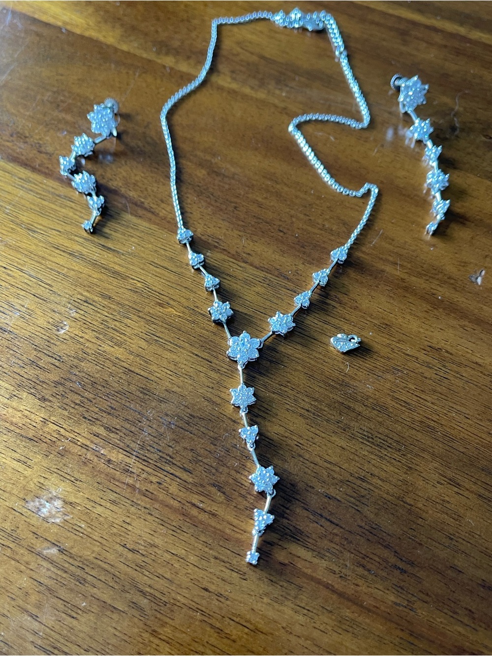 Silver Floral Drop Necklace and Earrings Set
